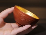 《紫砂鎏金杯》宜兴紫砂壶实力派名家纯手工泡茶壶茶具紫砂/鎏金