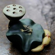 《荷叶青蛙》宜兴紫砂茶壶保真纯手工绿泥
