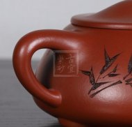 《刻绘石瓢》宜兴工艺美术师工紫砂壶家藏大红袍石瓢