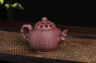 《竹编笑樱》宜兴紫砂壶紫泥手工笑樱紫砂壶