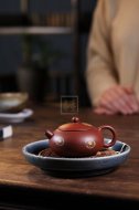 《印花扁西施》宜兴紫砂壶实力派名家纯手工礼品茶具红皮龙西施茶壶