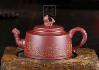 《鱼跃龙门》宜兴紫砂壶高级工艺美术师手工礼品茶具底槽青
