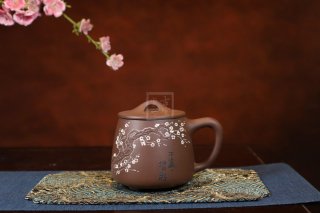《梅花竹节盖杯》紫砂壶纯手工宜兴紫泥紫砂泥泡茶壶茶具