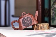 《凤竹》功夫茶具茶壶宜兴名家手工紫砂壶紫泥四方