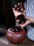 《手工精品密封茶叶罐》宜兴紫砂壶作品全手工紫泥