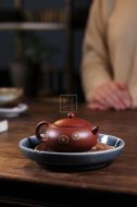 《印花扁西施》宜兴紫砂壶实力派名家纯手工礼品茶具红皮龙西施茶壶