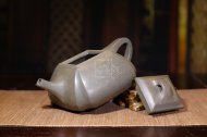 《四方抽角石瓢》经典紫砂壶抽角宜兴全手工高级工艺美术师泡茶壶茶具蟹壳青段泥