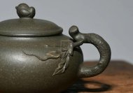 《鸟语花香》宜兴紫砂壶高级工艺美术师手工蟹壳青段泥泡茶壶茶具
