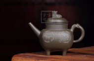 《鼎盛壶》宜兴紫砂壶稀有明国绿手工紫砂壶