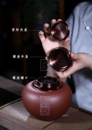 《手工精品密封茶叶罐》宜兴紫砂壶作品全手工紫泥