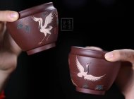《松鹤对杯》宜兴紫砂壶紫泥全手工茶壶茶具