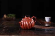 《筋纹瓜趣》宜兴纯手工紫砂壶筋纹全手工花器大红袍泡茶壶