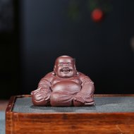 《弥勒佛禅意摆件》宜兴紫砂壶民间艺人手工紫泥壶茶具泡茶壶