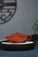 《六方虚扁》宜兴紫砂壶大红袍工艺美术师手工虚扁茶壶茶具