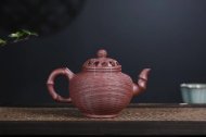 《竹编笑樱》宜兴紫砂壶紫泥手工笑樱紫砂壶