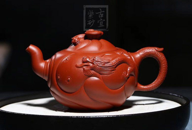 中国宜興紫砂壺魚化龍紋樣急須茶道具赵月仙造-