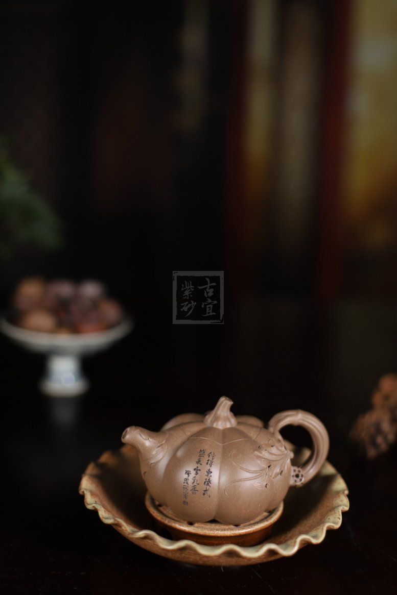 南瓜壶宜兴高级工艺美术师工紫砂壶段泥南瓜茶壶茶具|正品蒋峰紫砂壶