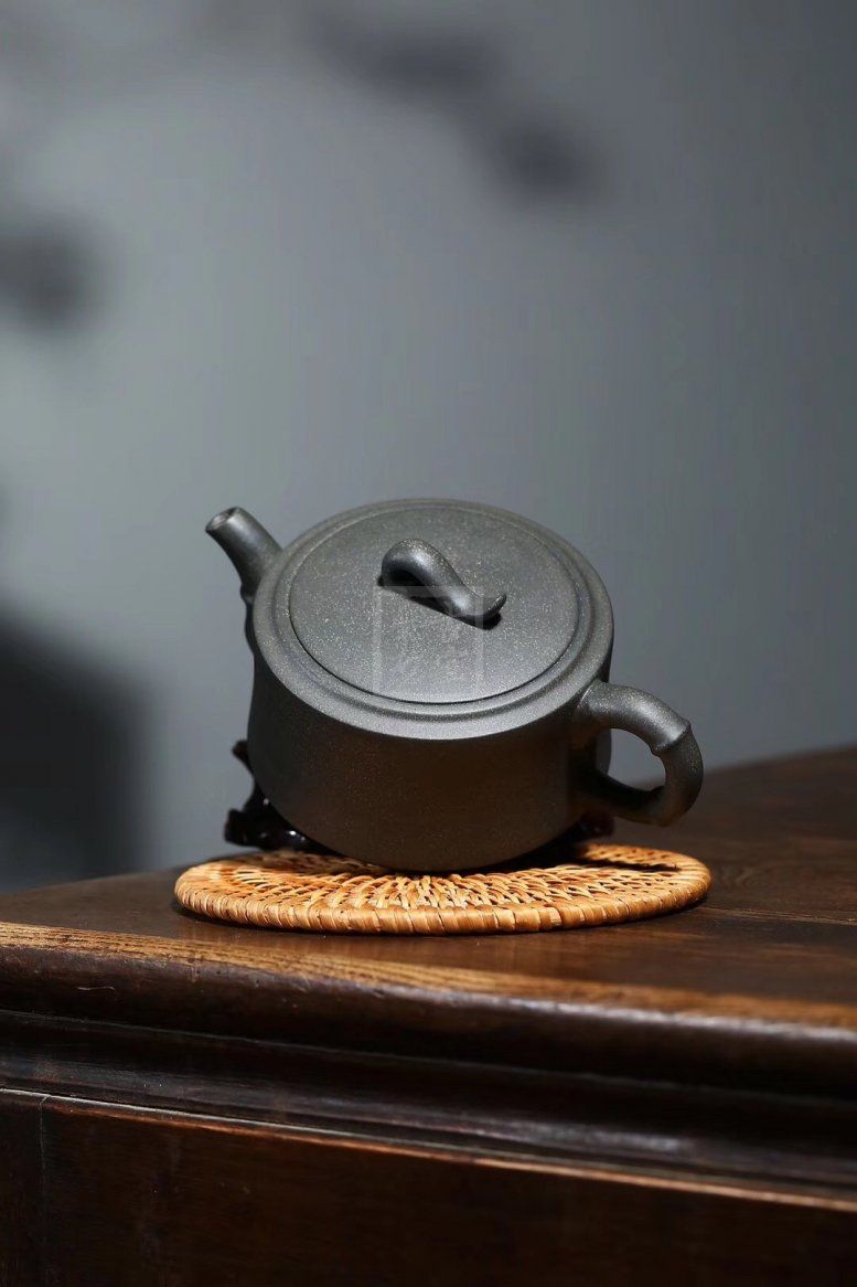 竹段宜兴豆青泥紫砂壶纯手工茶壶茶具|正品周红桀紫砂壶价格|豆青泥240cc