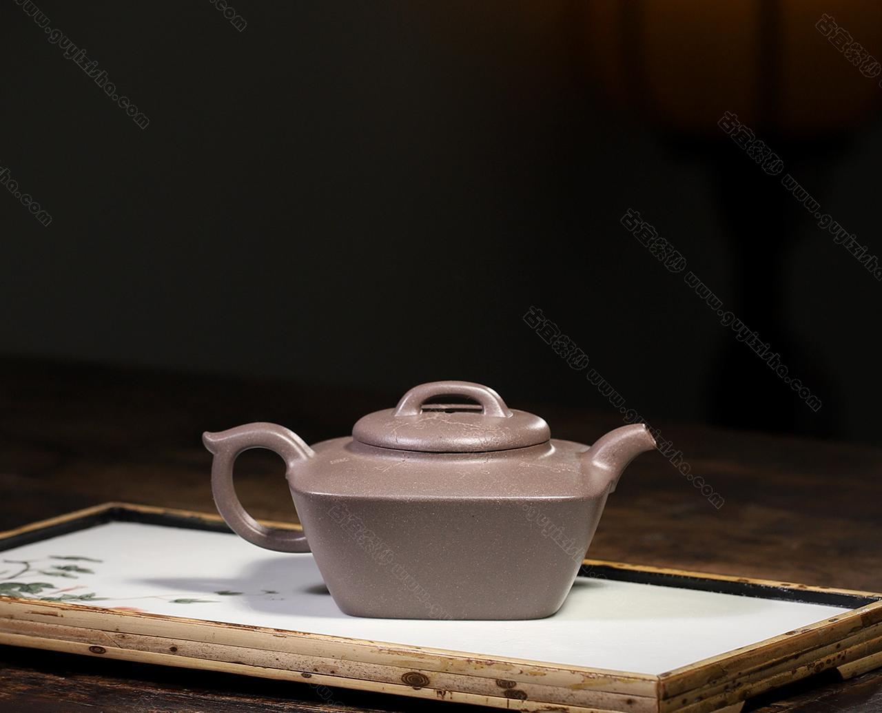 四方合斗|正品沈群紫砂壶价格|原矿青灰泥225cc