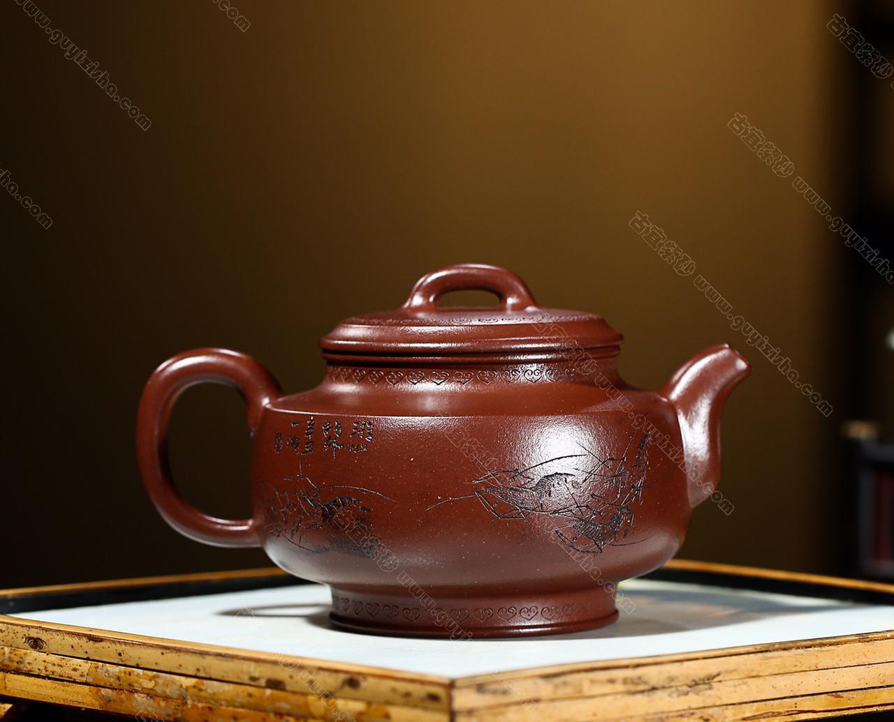 双线恒古|正品狄新陶紫砂壶价格|底槽清330CC