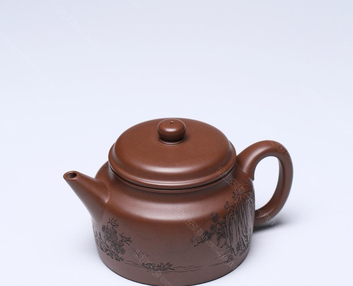 B258【雅】宜興紫砂 紫泥梨皮【蒋蓉】在銘 石榴急須