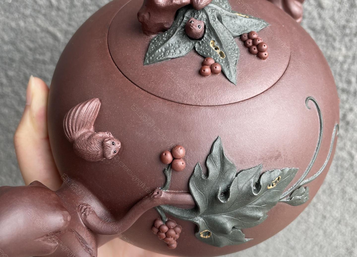 松鼠葡萄|正品张伟军紫砂壶价格|底槽清000CC