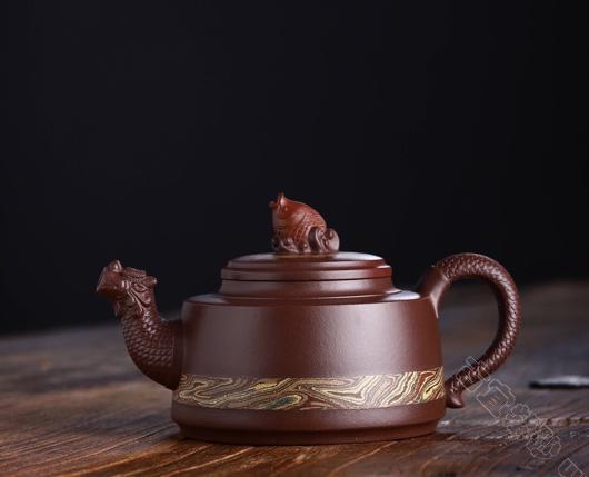 定番のお歳暮＆冬ギフト 聚寶齋*紫砂精彫*龍權壺】希少珍品 茶道具 茶壺 道行く 施釉陶
