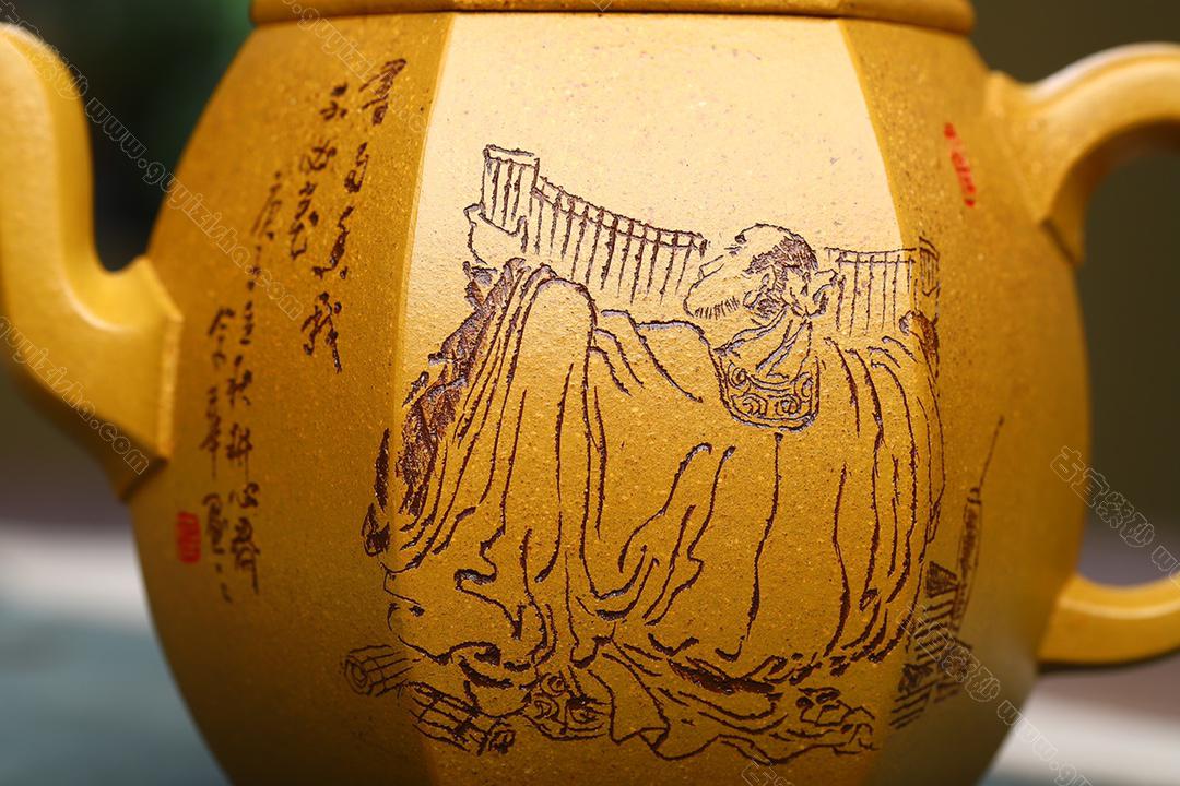 中国　紫砂　黄泥　雷文　六角煎茶碗　五客　時代箱付　M　R4457E 煎茶道具 唐物 朱泥 王暁勤製 在銘 瓜形紫砂壺(一対) 単