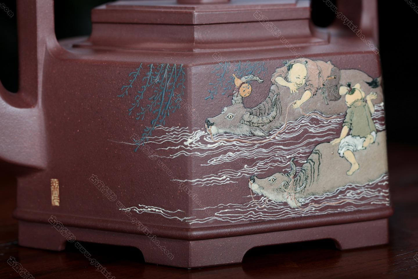 汉风提梁|正品袁辉紫砂壶价格|紫泥650CC