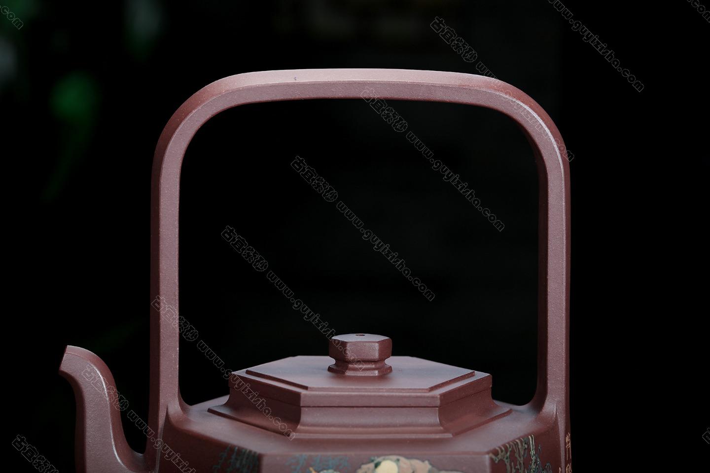 汉风提梁|正品袁辉紫砂壶价格|紫泥650CC