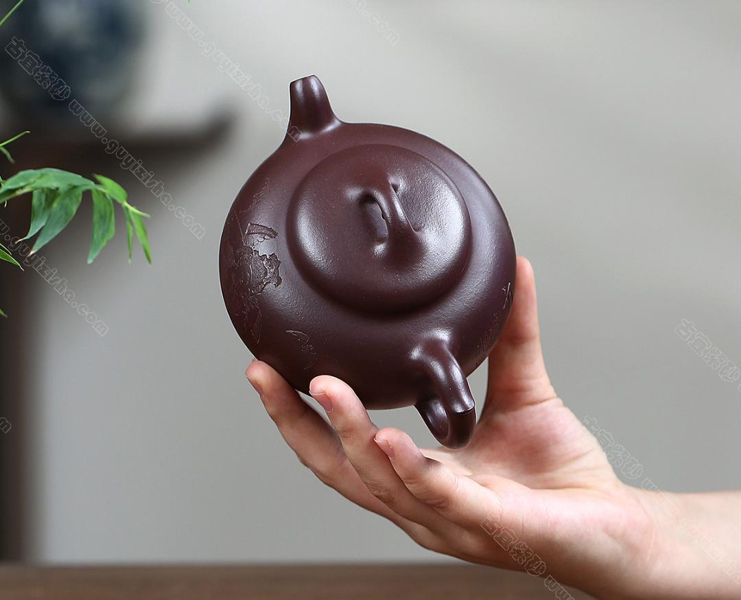 圆韵|正品鲍玉华紫砂壶价格|紫茄泥300CC