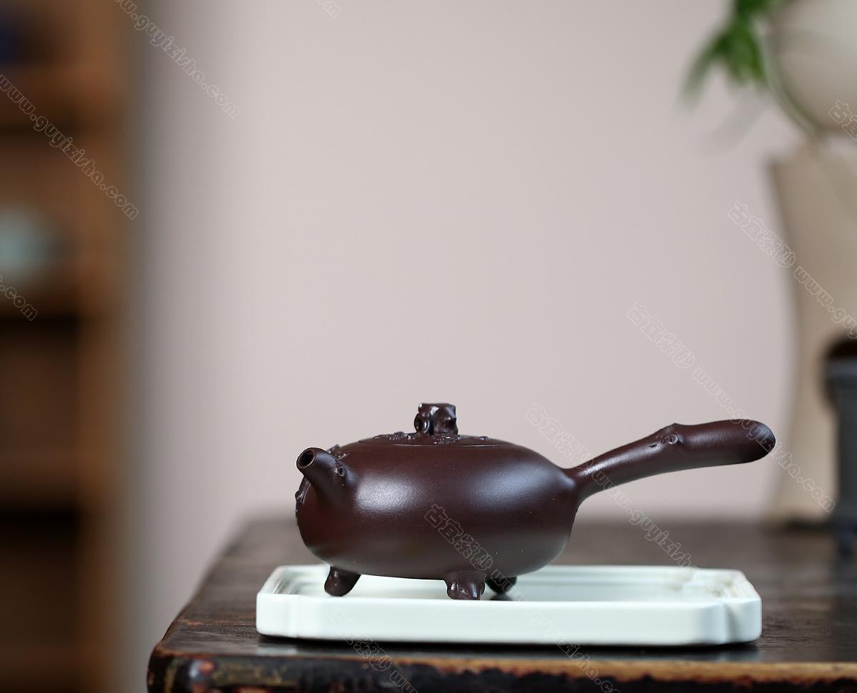 梅桩唐羽壶|正品周丽紫砂壶价格|紫泥220CC