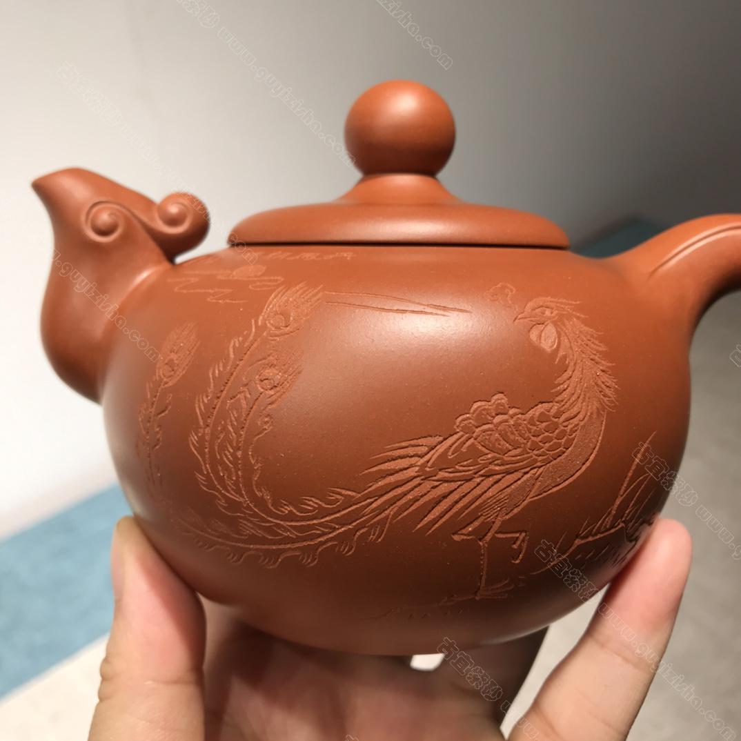 一鸣天下晓|正品周军明紫砂壶价格|红泥340CC