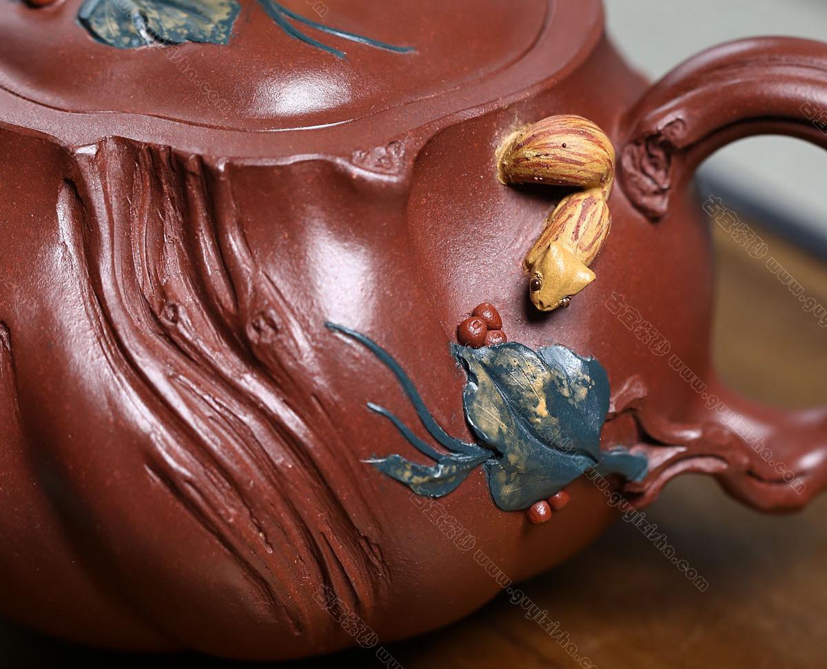 松鼠壶|正品蒋艺华紫砂壶价格|清水泥540CC