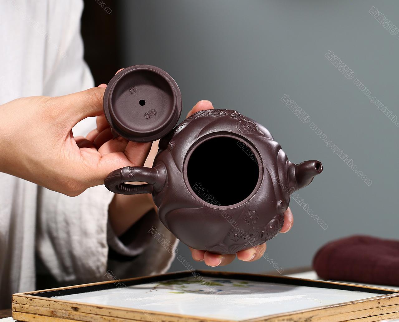 鱼化龙|正品郭超钢紫砂壶价格|紫泥360CC