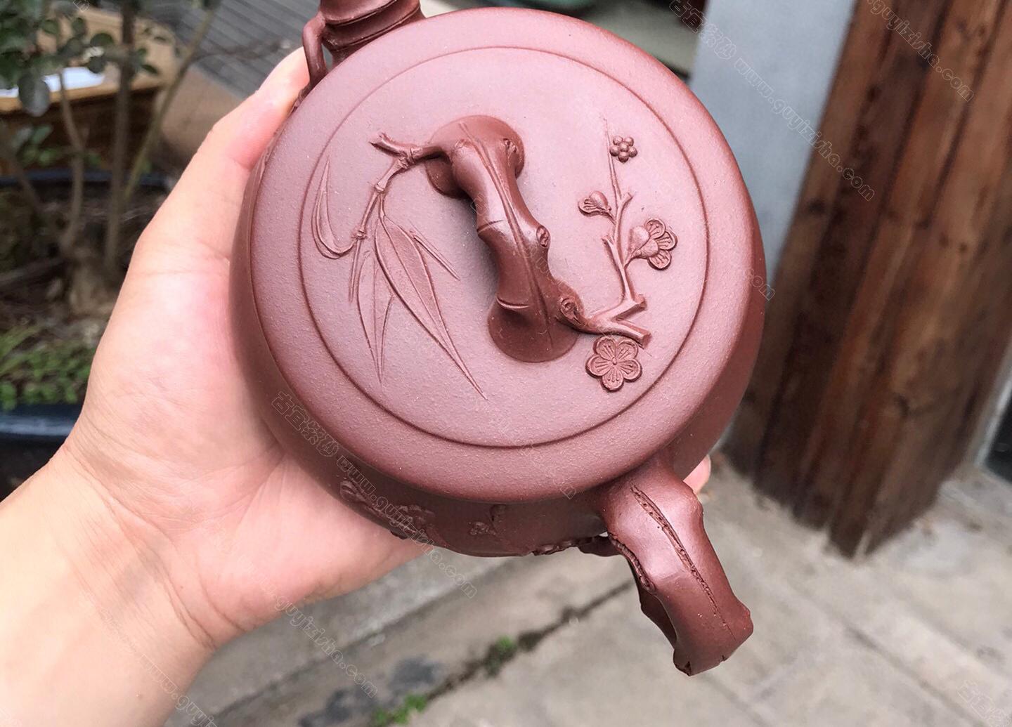 梅竹双清|正品朱峰紫砂壶价格|紫泥380CC