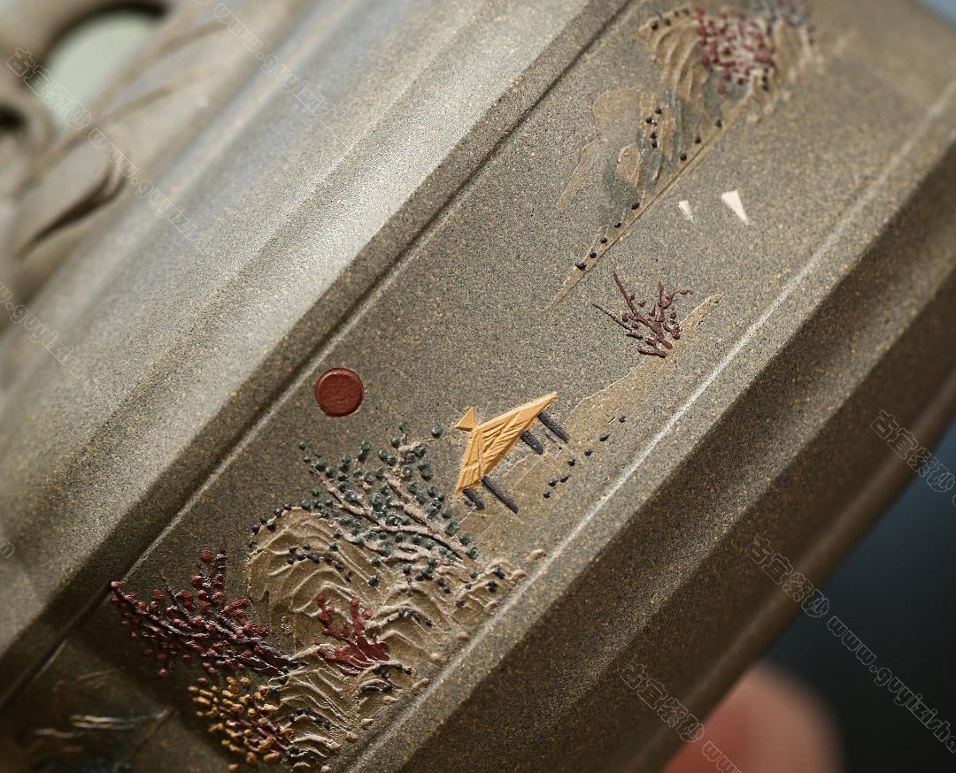 四方竹鼓|正品蒋爱英紫砂壶价格|蟹壳青450CC