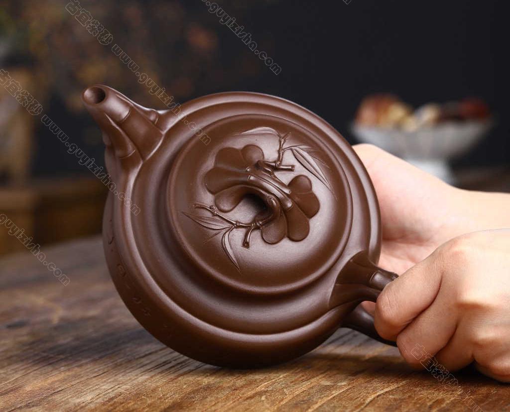 双线竹鼓|正品周龙华紫砂壶价格|紫泥480CC