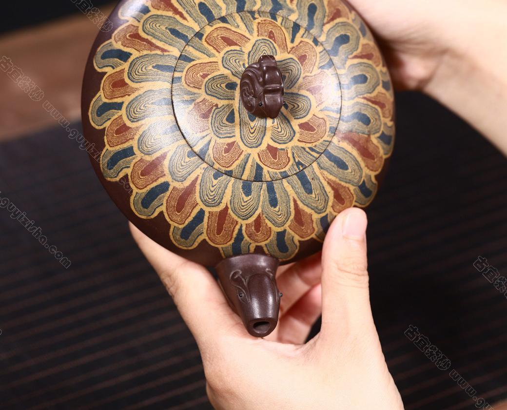 孔雀开屏|正品钱海霞紫砂壶价格|绞泥400CC