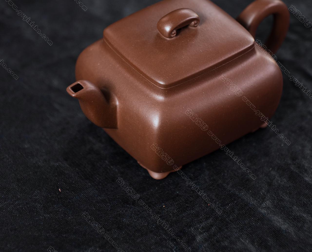 中国古玩　辰砂釉　小壺 全手工四方如意|正品李文紫砂壶价格|紫泥280CC